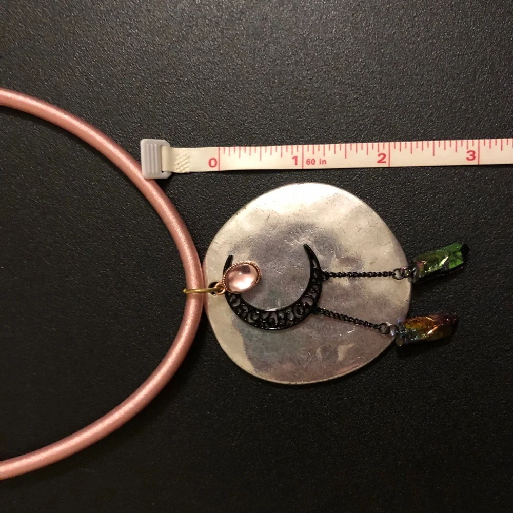 Handcrafted Moon & Faux Crystal Pendant Necklace in Pink